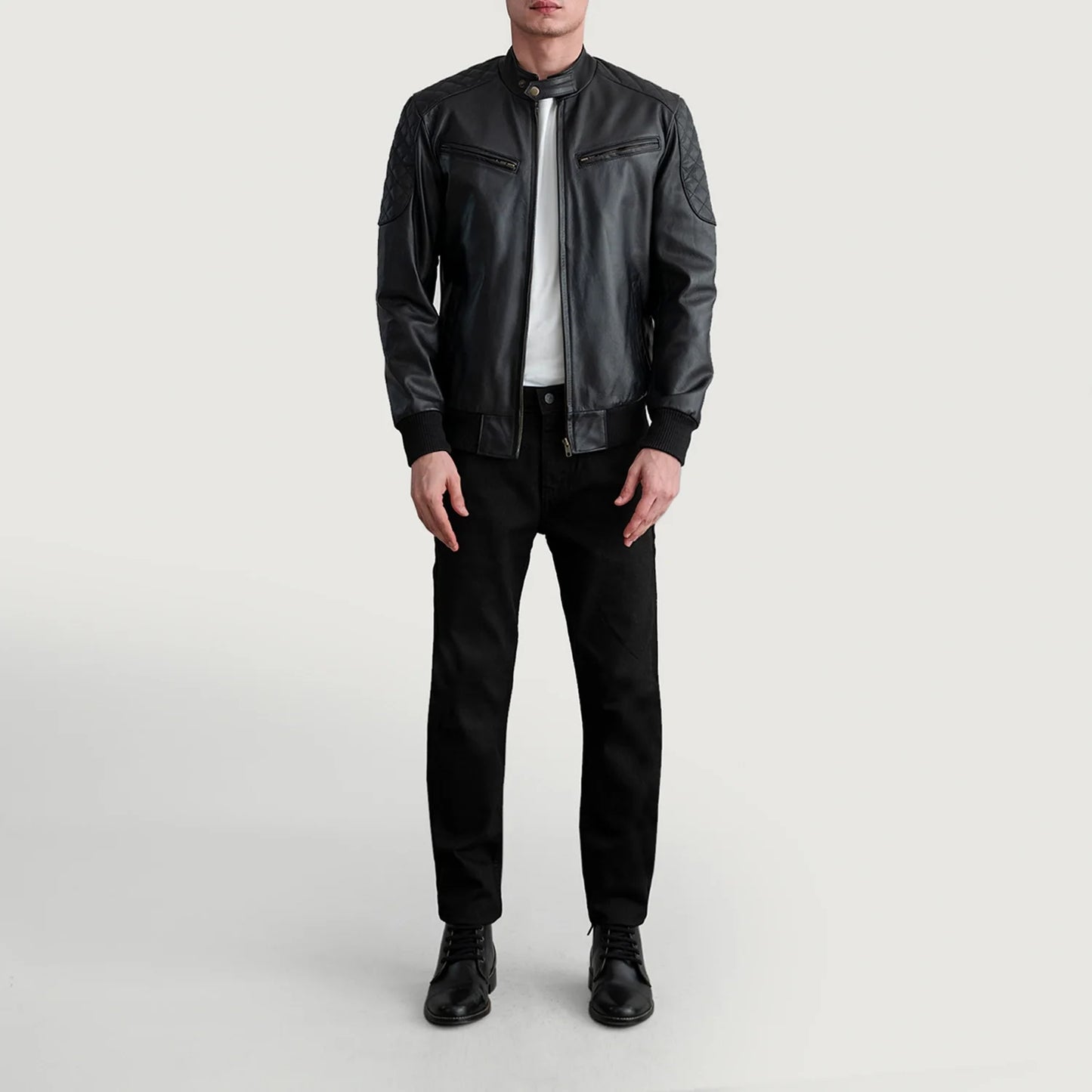 Sven Black Leather Bomber Jacket SH74