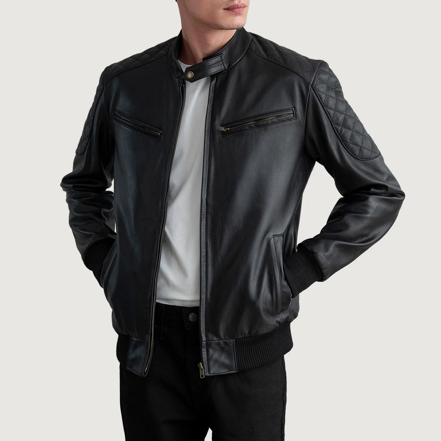 Sven Black Leather Bomber Jacket SH74