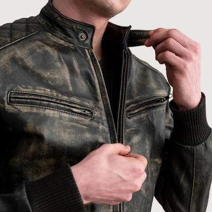 Sven Distressed Brown Leather Bomber Jacket SH73