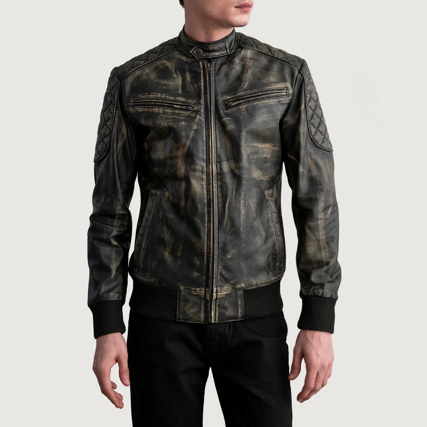 Sven Distressed Brown Leather Bomber Jacket SH73
