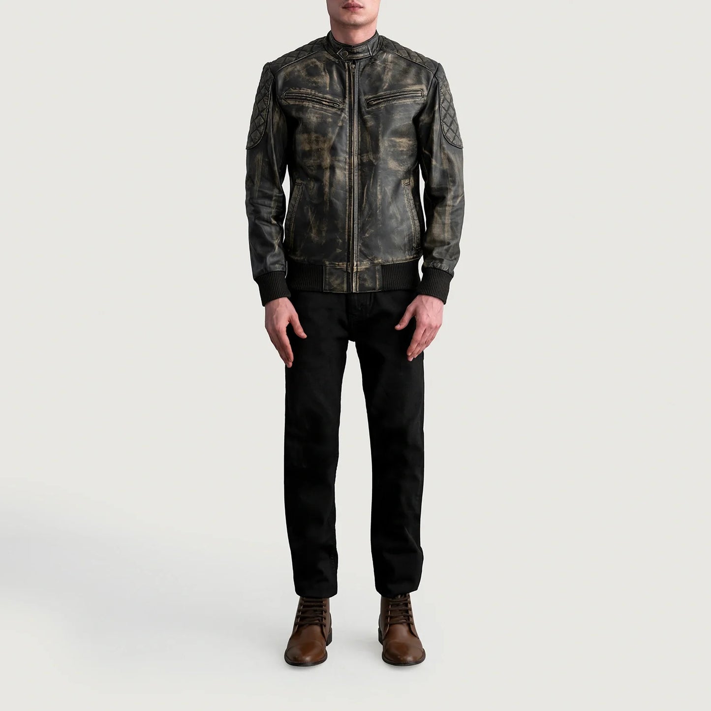 Sven Distressed Brown Leather Bomber Jacket SH73