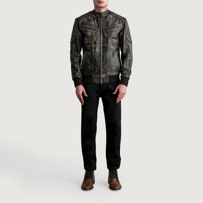 Sven Distressed Brown Leather Bomber Jacket SH73