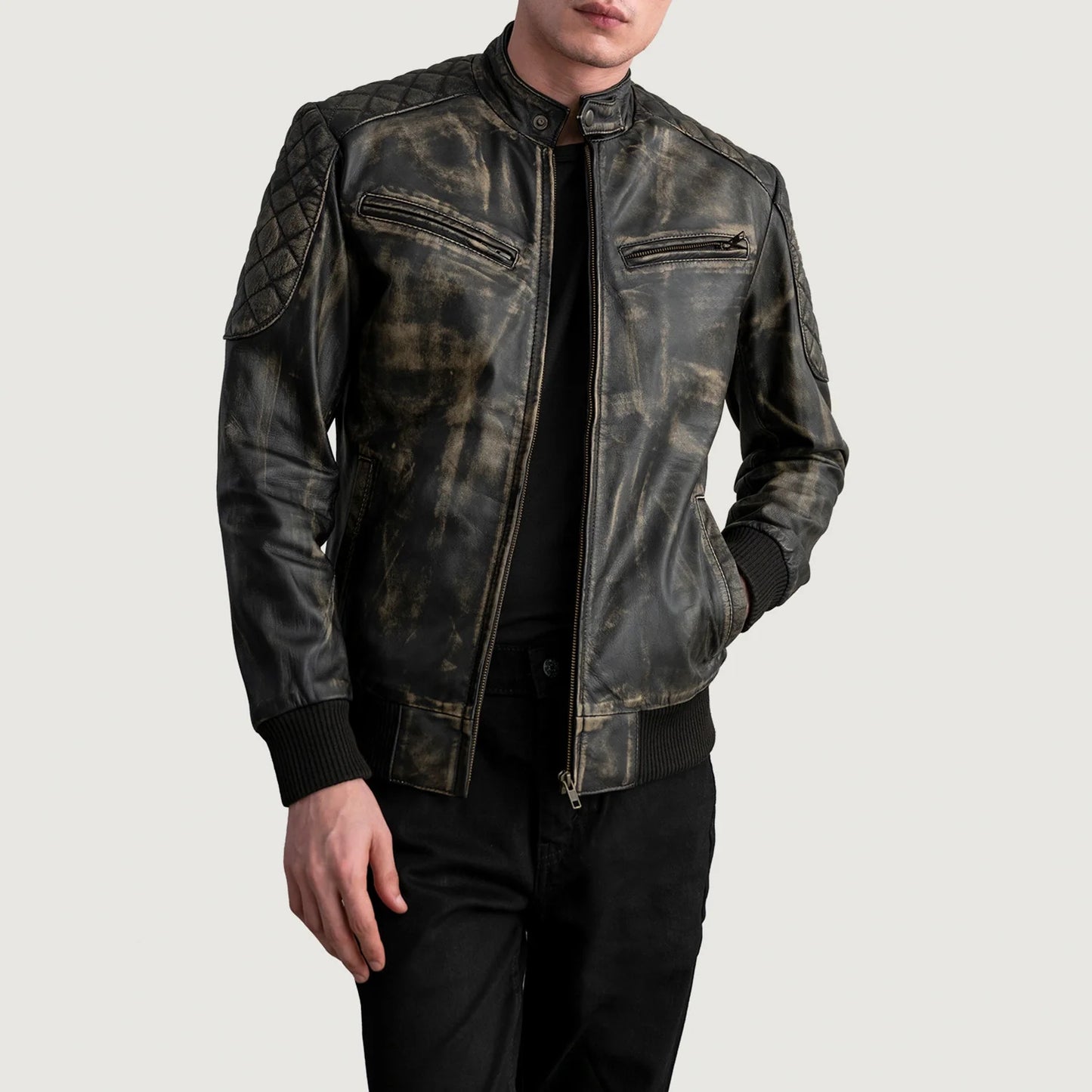 Sven Distressed Brown Leather Bomber Jacket SH73