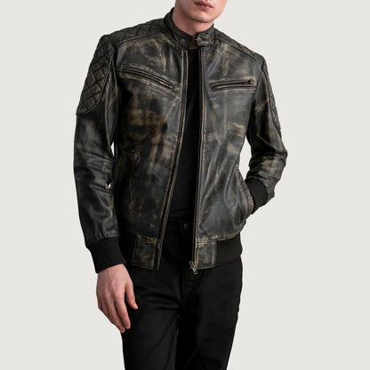 Sven Distressed Brown Leather Bomber Jacket SH73