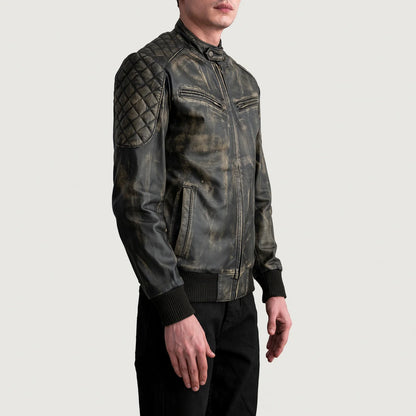 Sven Distressed Brown Leather Bomber Jacket SH73