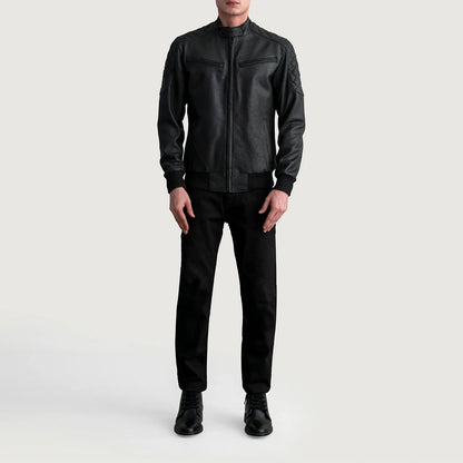 Sven Tumbled Black Leather Bomber Jacket SH71