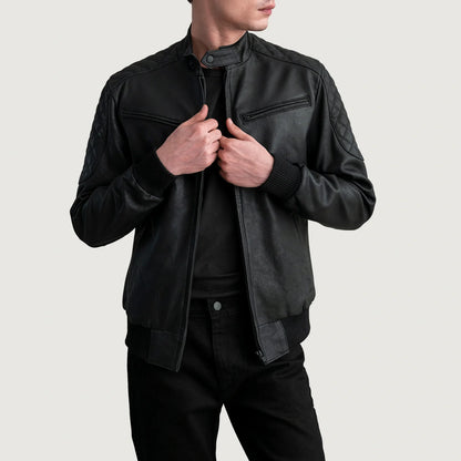 Sven Tumbled Black Leather Bomber Jacket SH71