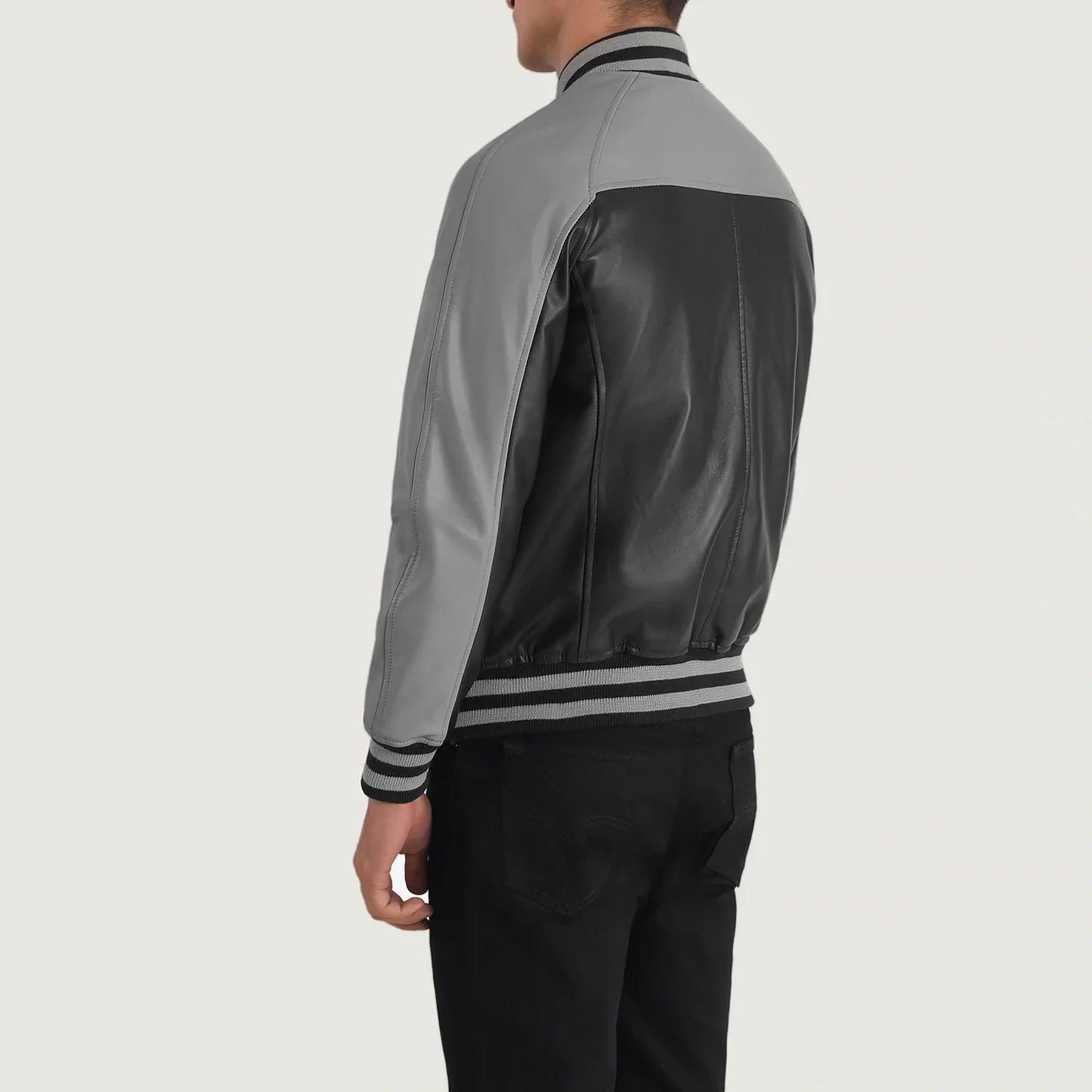 Terrance Black & Grey Leather Varsity Jacket SH68
