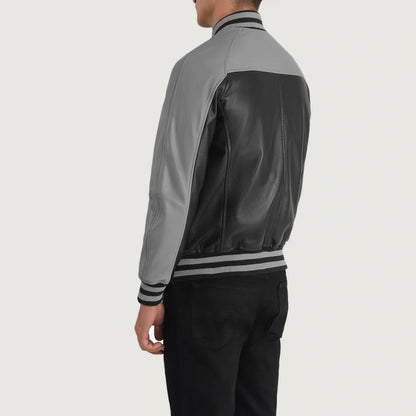 Terrance Black & Grey Leather Varsity Jacket SH68