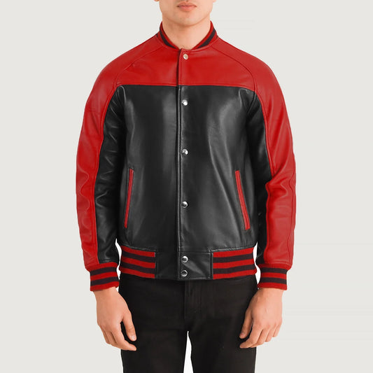 Terrance Black & Red Leather Varsity Jacket SH67