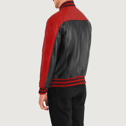 Terrance Black & Red Leather Varsity Jacket SH67
