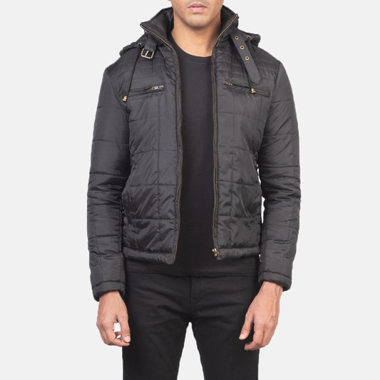 Men's Black Quilted Hooded Windbreaker Jacket – Alps Style