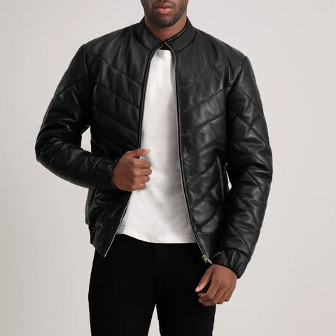 Travis Black Leather Puffer Jacket SH58