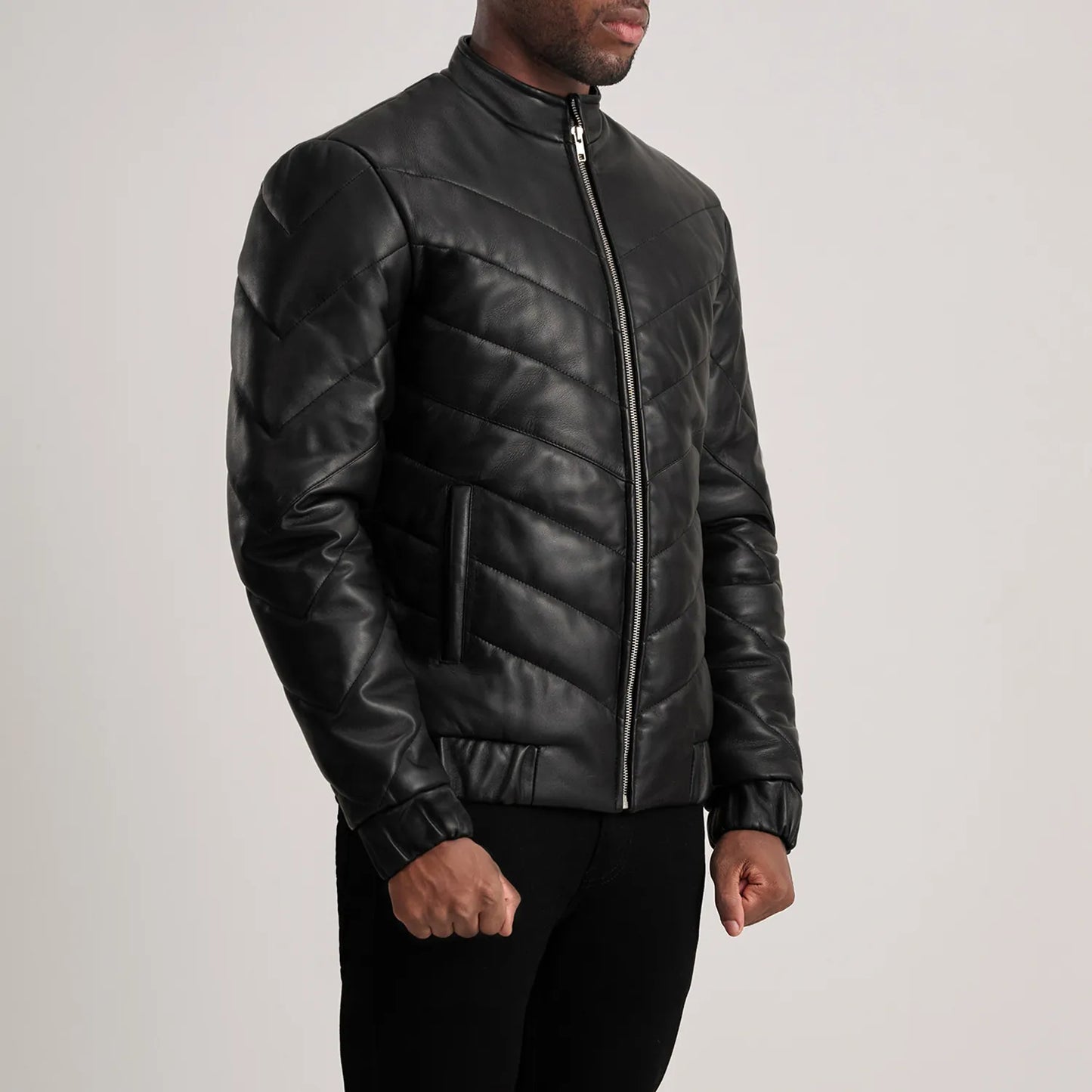 Travis Black Leather Puffer Jacket SH58