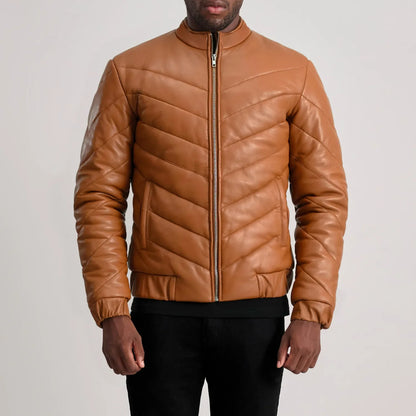 Travis Tan Leather Puffer Jacket SH56