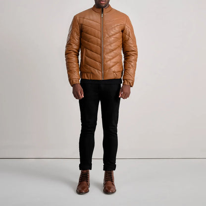 Travis Tan Leather Puffer Jacket SH56