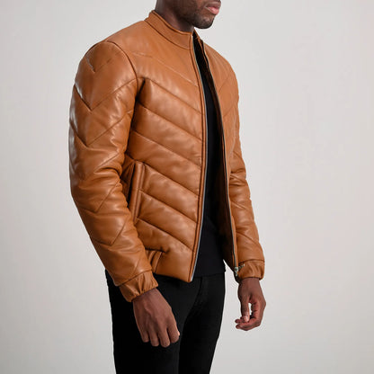 Travis Tan Leather Puffer Jacket SH56