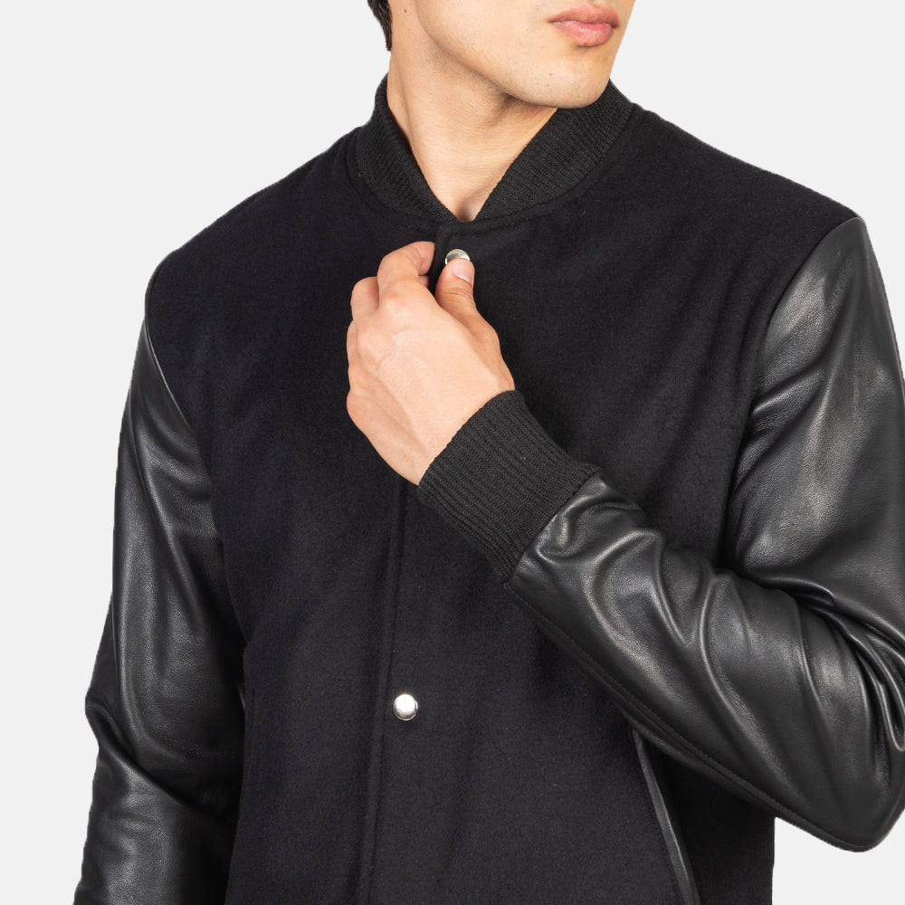 Vaxton Black Hybrid Varsity Jacket SH47