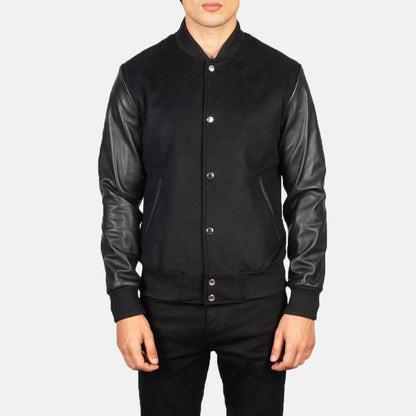 Vaxton Black Hybrid Varsity Jacket SH47