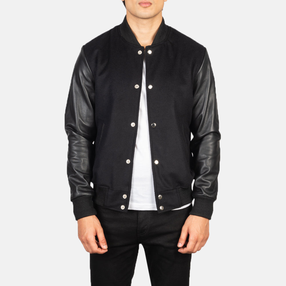 Vaxton Black Hybrid Varsity Jacket SH47