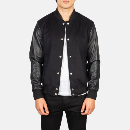 Vaxton Black Hybrid Varsity Jacket SH47