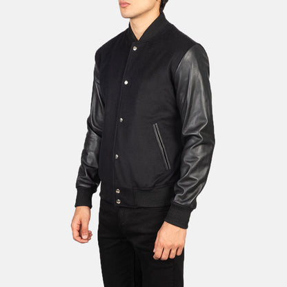 Vaxton Black Hybrid Varsity Jacket SH47