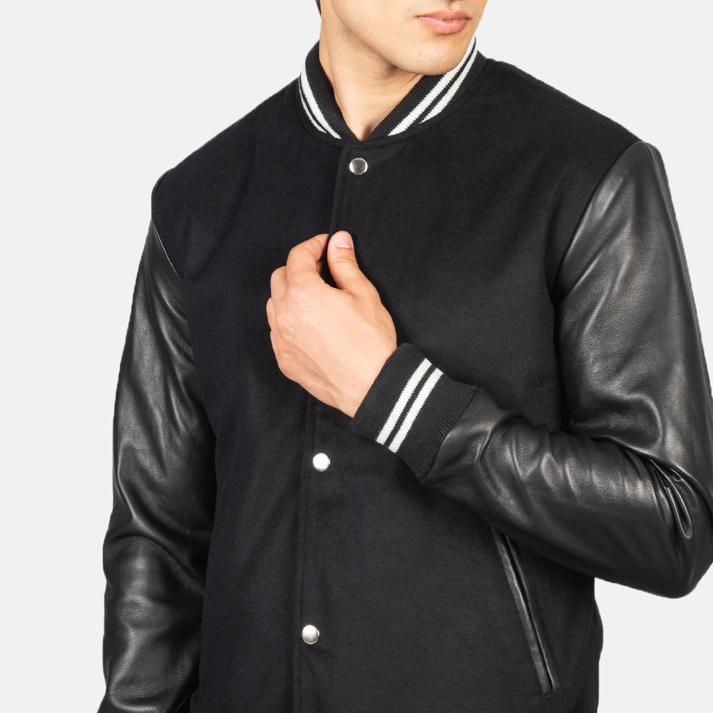 Vaxton Black Striped Hybrid Varsity Jacket SH46