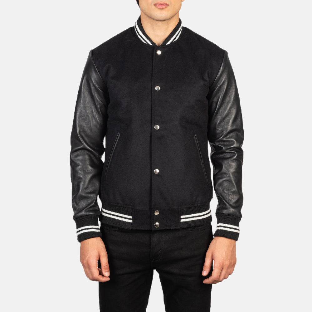 Vaxton Black Striped Hybrid Varsity Jacket SH46