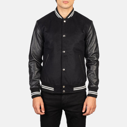 Vaxton Black Striped Hybrid Varsity Jacket SH46