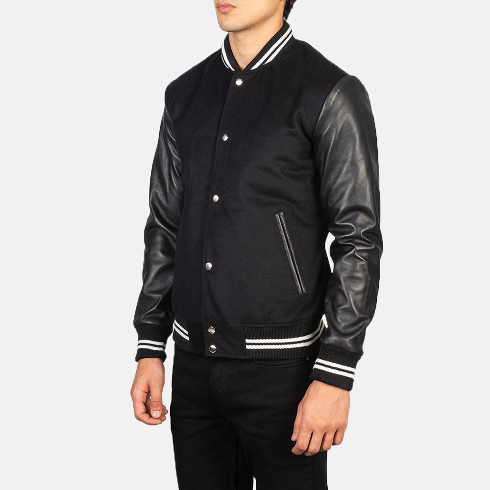 Vaxton Black Striped Hybrid Varsity Jacket SH46