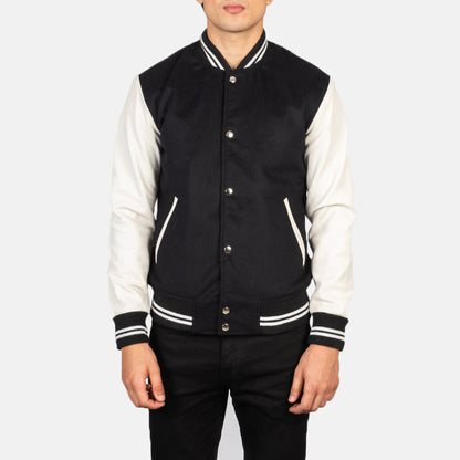 Vaxton Black & White Hybrid Varsity Jacket SH48