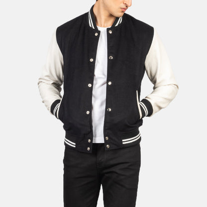 Vaxton Black & White Hybrid Varsity Jacket SH48