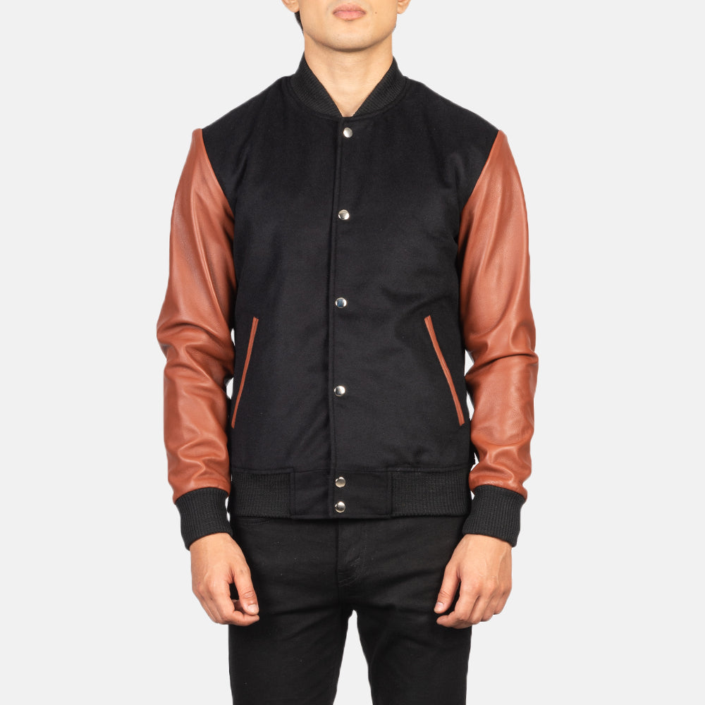 Vaxton Brown & Black Hybrid Varsity Jacket SH45
