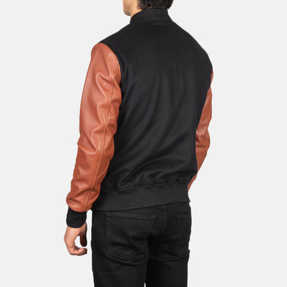 Vaxton Brown & Black Hybrid Varsity Jacket SH45