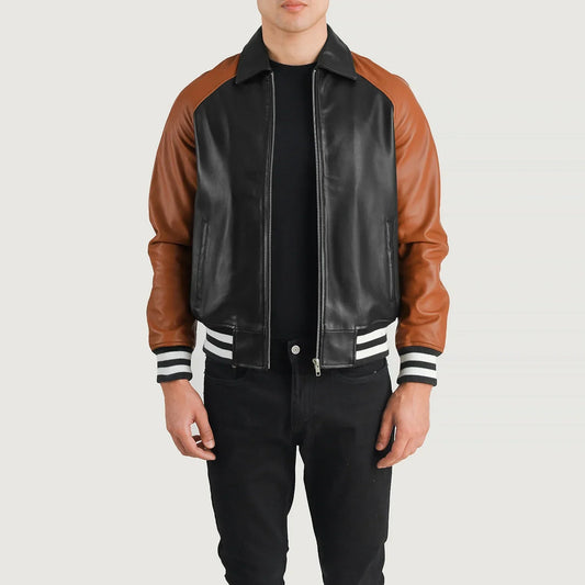 Men's Black & Brown Cowhide Leather Varsity Jacket – Walton Style