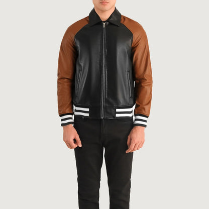 Walton Black & Brown Leather Varsity Jacket SH39