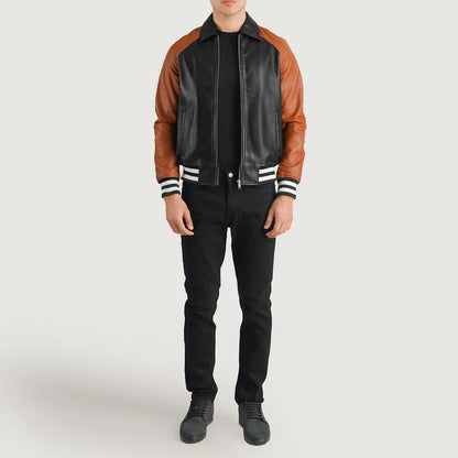 Walton Black & Brown Leather Varsity Jacket SH39