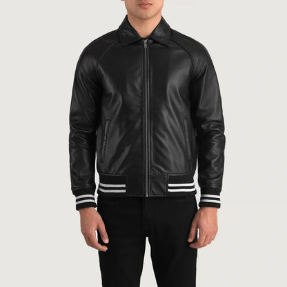 Walton Black Leather Varsity Jacket SH37