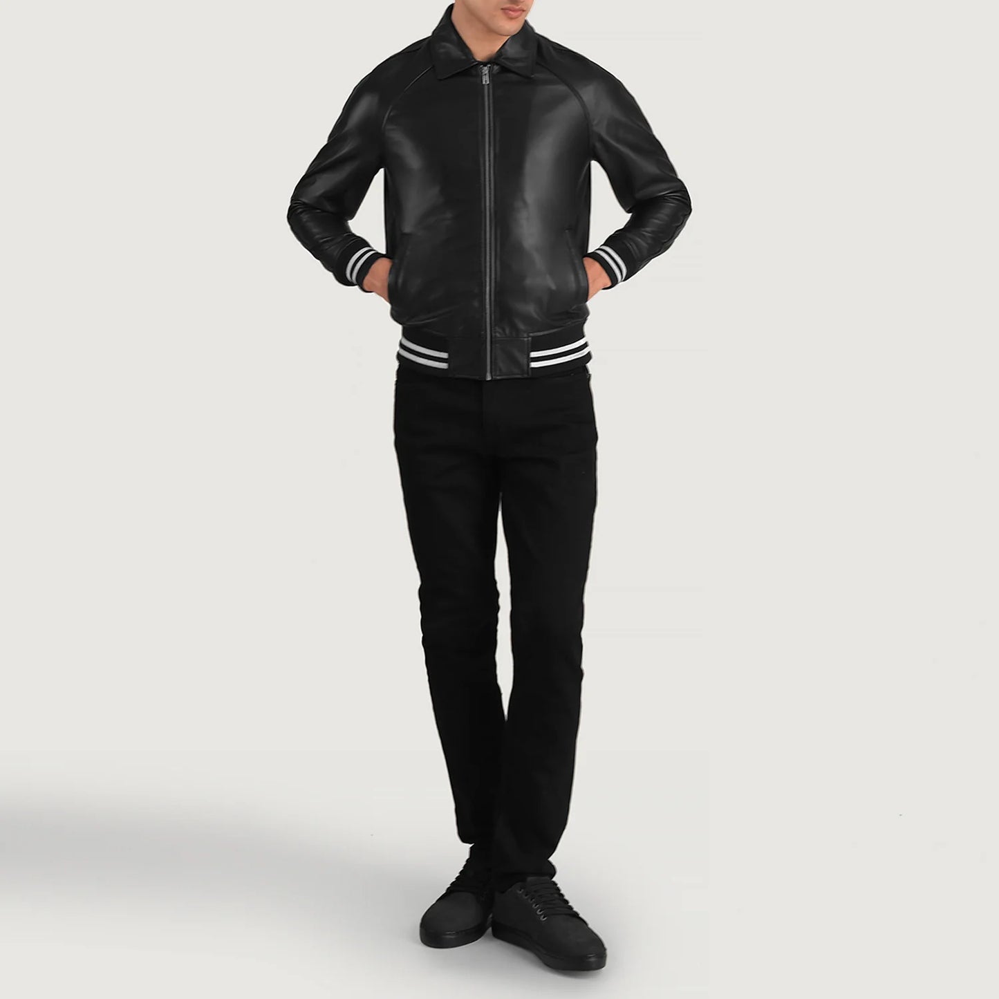 Walton Black Leather Varsity Jacket SH37