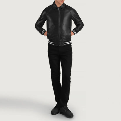 Walton Black Leather Varsity Jacket SH37