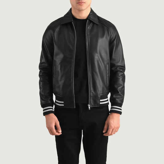 Walton Black Leather Varsity Jacket SH37