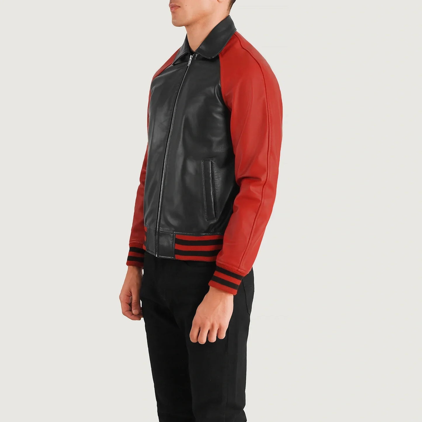Walton Black & Red Leather Varsity Jacket SH38