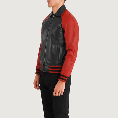 Walton Black & Red Leather Varsity Jacket SH38