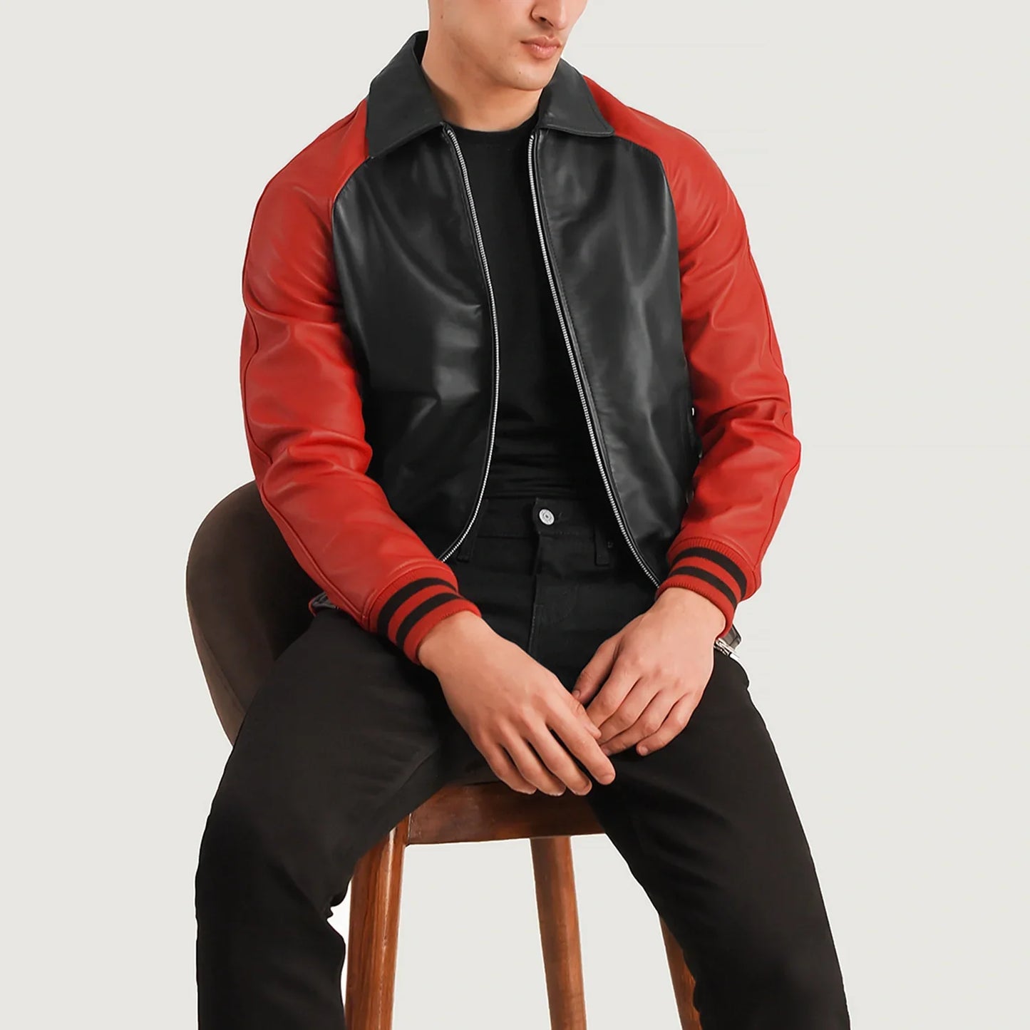 Walton Black & Red Leather Varsity Jacket SH38