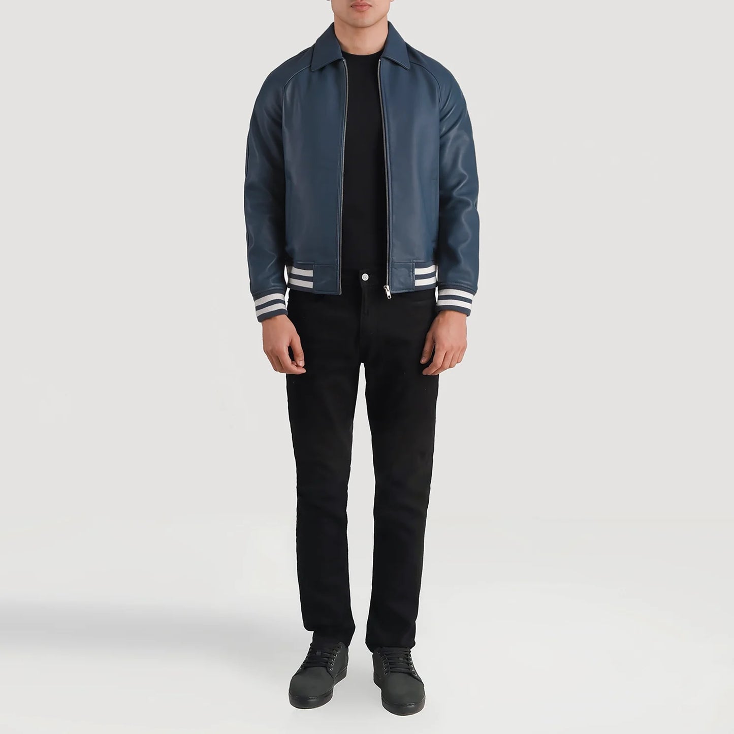Walton Blue Leather Varsity Jacket SH36