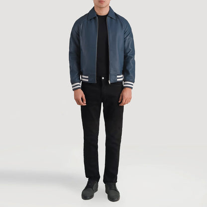 Walton Blue Leather Varsity Jacket SH36