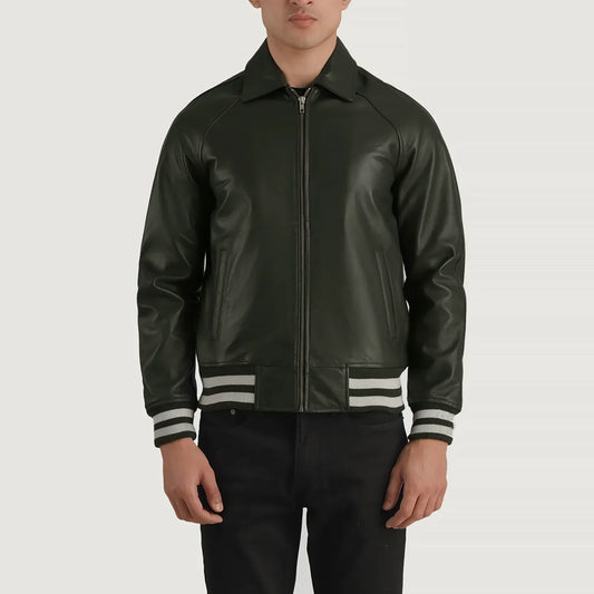 Men's Green Cowhide Leather Varsity Jacket – Walton Style