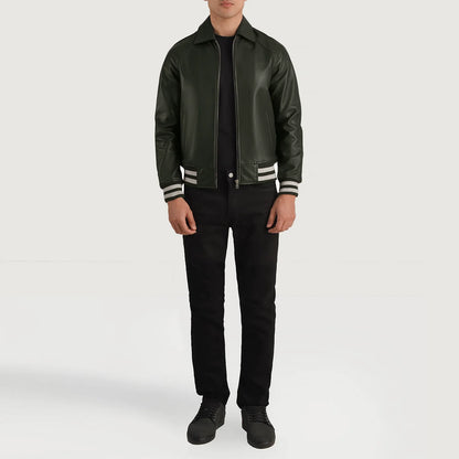Walton Green Leather Varsity Jacket SH34