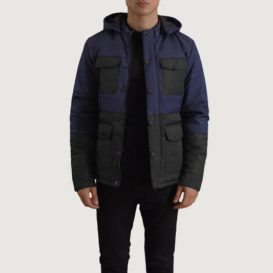 Men's Black & Blue Hooded Puffer Jacket – Wayne Style