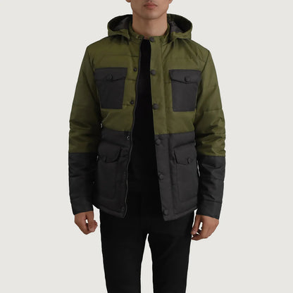 Wayne Black & Green Hooded Puffer Jacket SH32